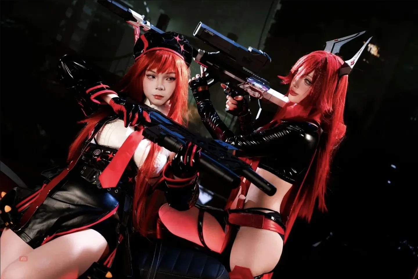 Hano and Yui in red-haired cosplay costumes photographed together