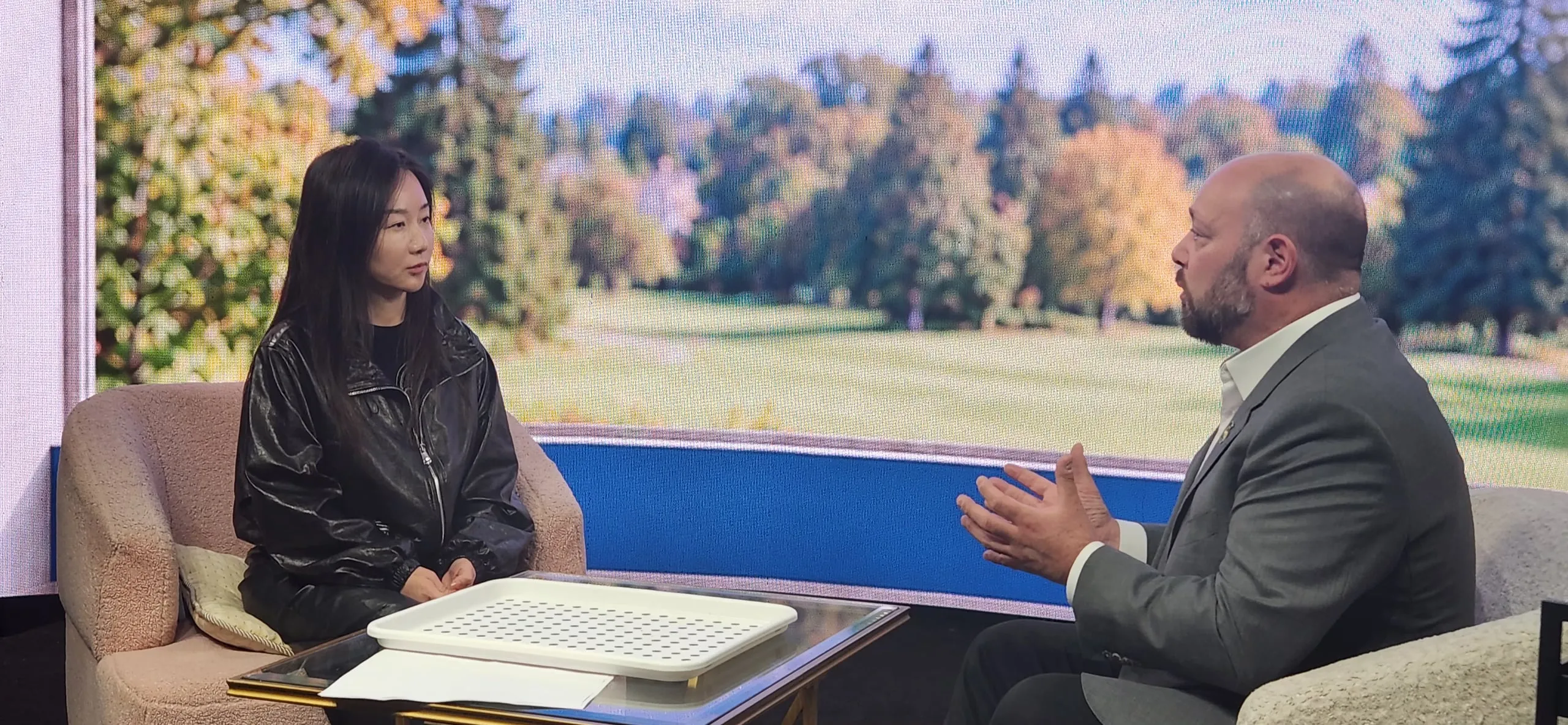 A closer view of the conversation and armchair interview layout