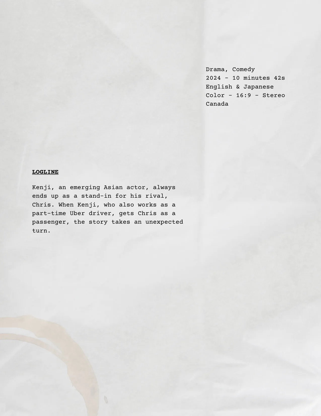 Stand In film details page - Drama Comedy 2024 10 minutes English and Japanese bilingual short film