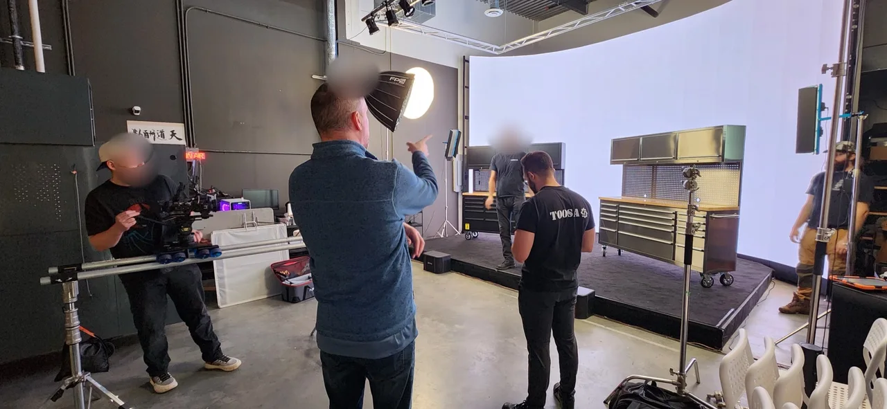 Crew member wearing a TOOSA T-shirt during the product shoot