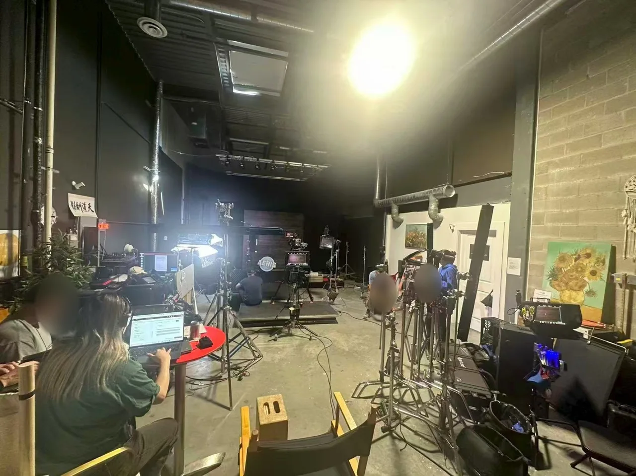 Wide view of the studio production floor, camera and monitor work areas for the Flyover Canada shoot