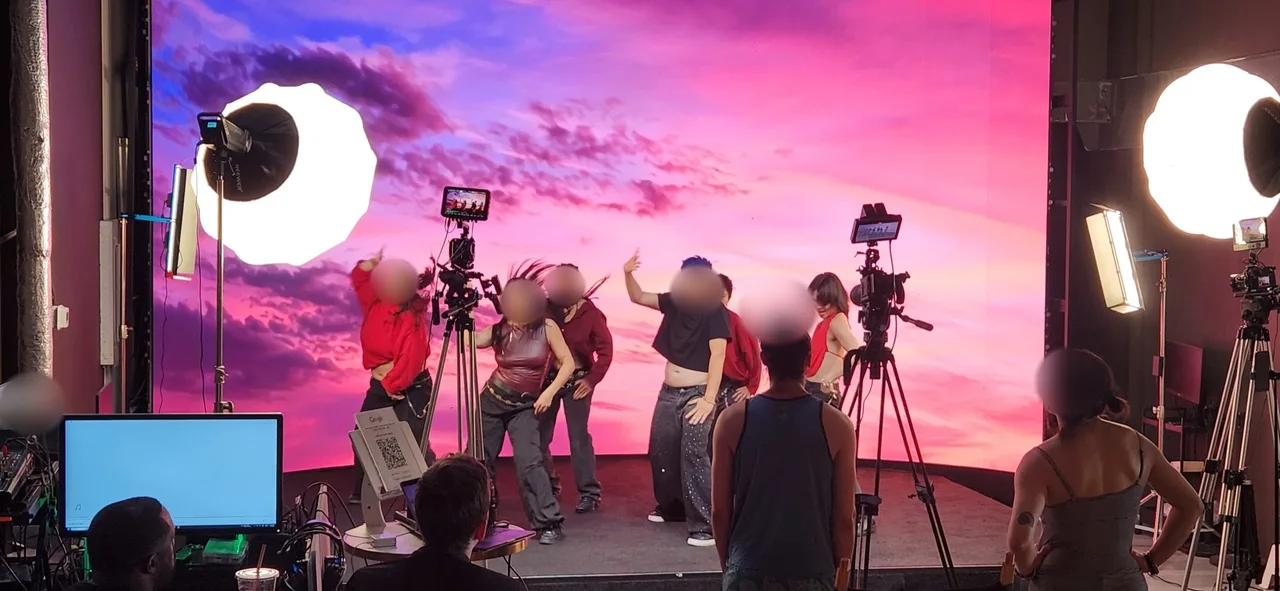 Dance recording with a sunset LED background · studio production photograph 3