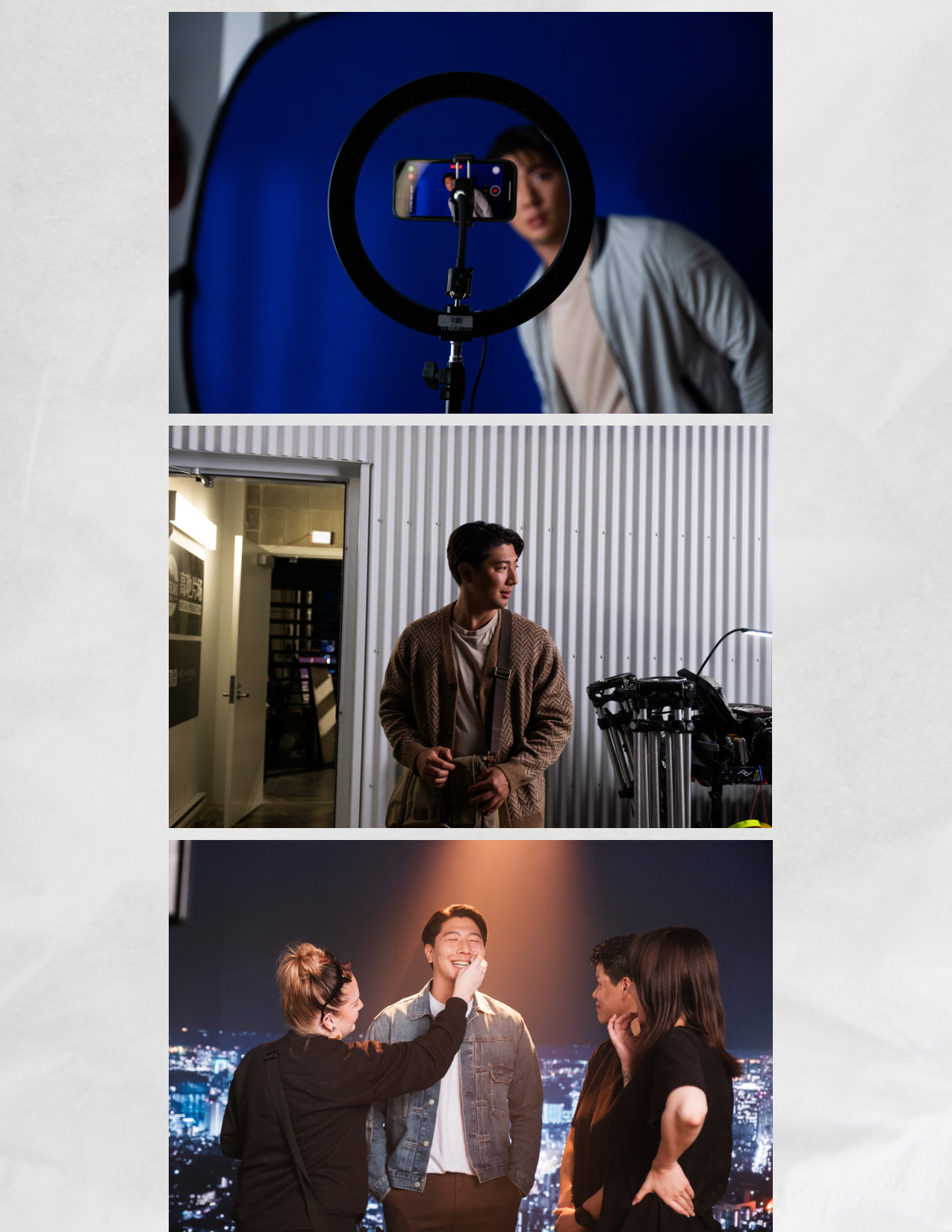 Production stills from Stand In short film - dramatic scenes filmed at Upperland Studio Richmond BC