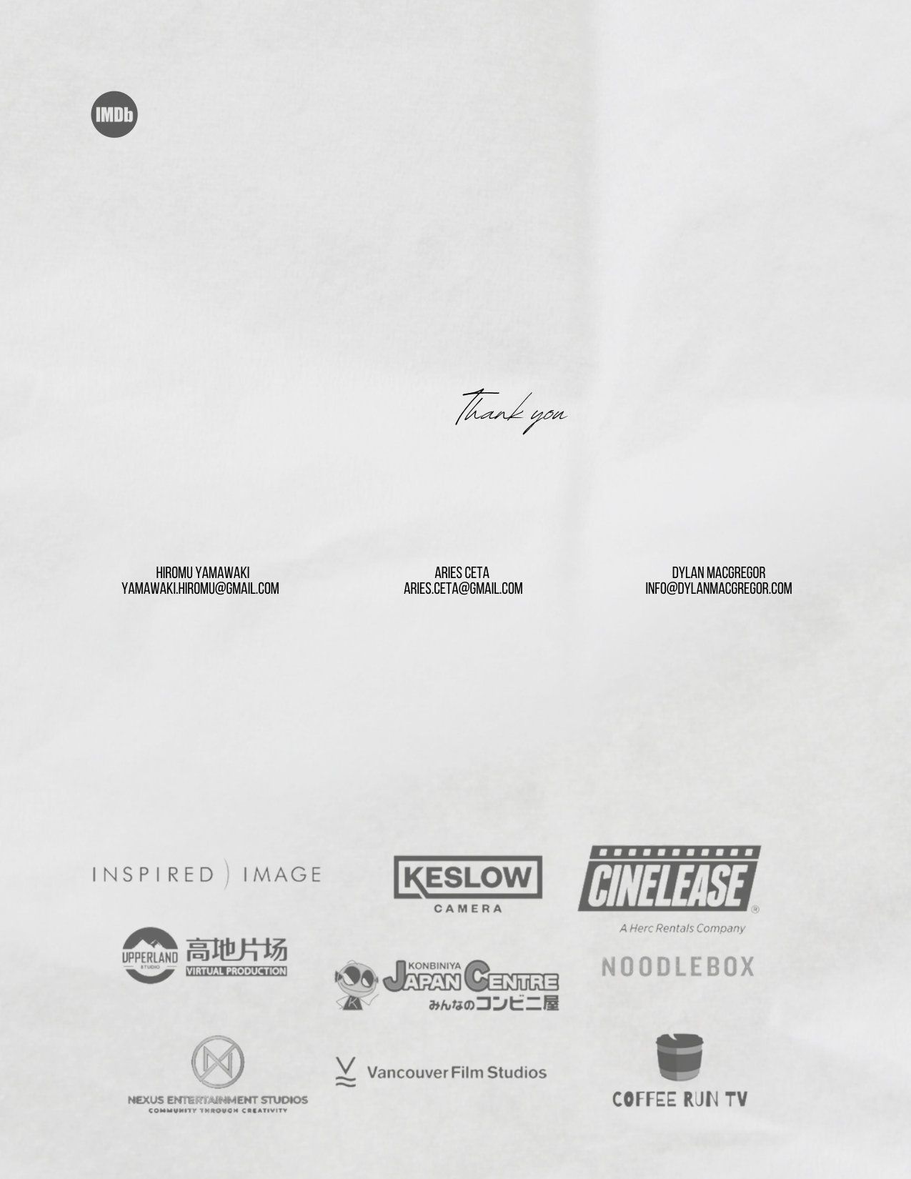 Stand In Electronic Press Kit sponsors and thank you page with production partner logos